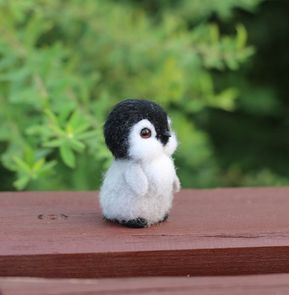 Cute Animal Babys Needle Felting, Stuffed Animal, Trees, Black And White, Wool, White, Black