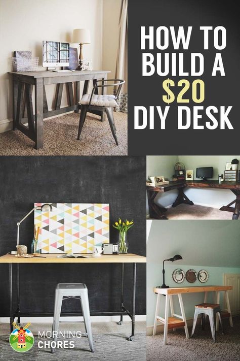 Cheap Diy Desk, Diy Desk Ideas, How To Build A Desk, Build A Desk, Bedroom Desk Organization, Cheap Bedroom Makeover, Diy Crafts Desk, Bedroom Makeover Diy, Desk Makeover Diy