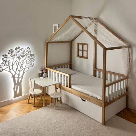 Montessori House Kid Bed - Etsy UK Montessori House, Montessori Floor Bed, Kid Bed, Floor Bed, Assembly Instructions, Mattress Sizes, Kid Beds, Beech Wood, Bed Design