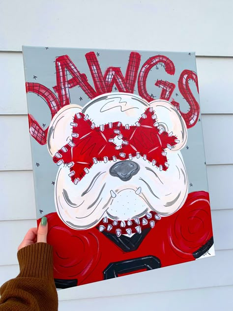 Preppy Painting Uga, Preppy Mascot Painting, Uga Painting Canvases, Uga Painting, Painting Ideas Preppy, Dorm Paintings Canvas, College Painting Canvases, Preppy Canvas Paintings, College Dorm Paintings