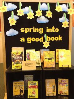 Spring into a Good Book Book Corner Display, Spring Library, School Library Bulletin Boards, Reading Display, Classroom Boards, School Library Displays, Middle School Libraries, Spring Bulletin, Library Themes