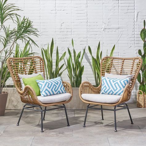 Curved Seating, Cozy Cushions, Wicker Patio Chairs, Rattan Design, Rattan Weave, Wayfair Furniture, Beige Cushions, Deco Boheme, Modern Patio