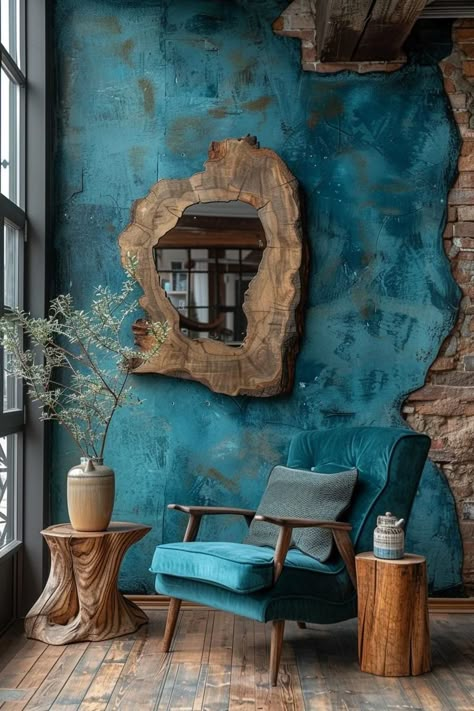 Colorful Boho Chic Living Room, Boho Mid Century Modern Living Room, Mid Century Modern Living Room Ideas, Electric Colors, Textured Fabrics, Boho Mid Century Modern, Boho Chic Living Room, Inviting Living Room, House Wall Design