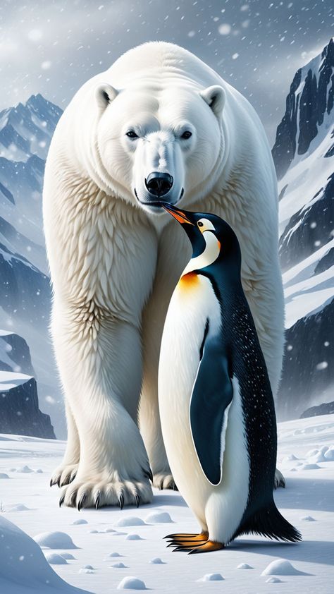 Pictures Of Polar Bears, Polar Bear And Penguin, Penguins And Polar Bears, Power Animal, Christmas 2022, Polar Bears, Life Pictures, Alam Yang Indah, Image Generator