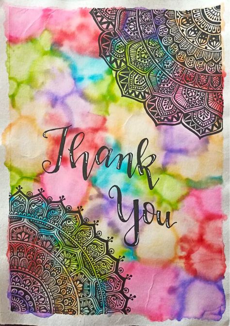 Thank you calligraphy, with abstract background and mandala art Mandala Thank You Card, Mandala Greeting Cards Handmade, Mandala Art Greeting Card, Mandala Greeting Cards, Mandala Card, Teachers Day Greetings, Mandala Drawings, Teachers Day Card, Easy Mandala