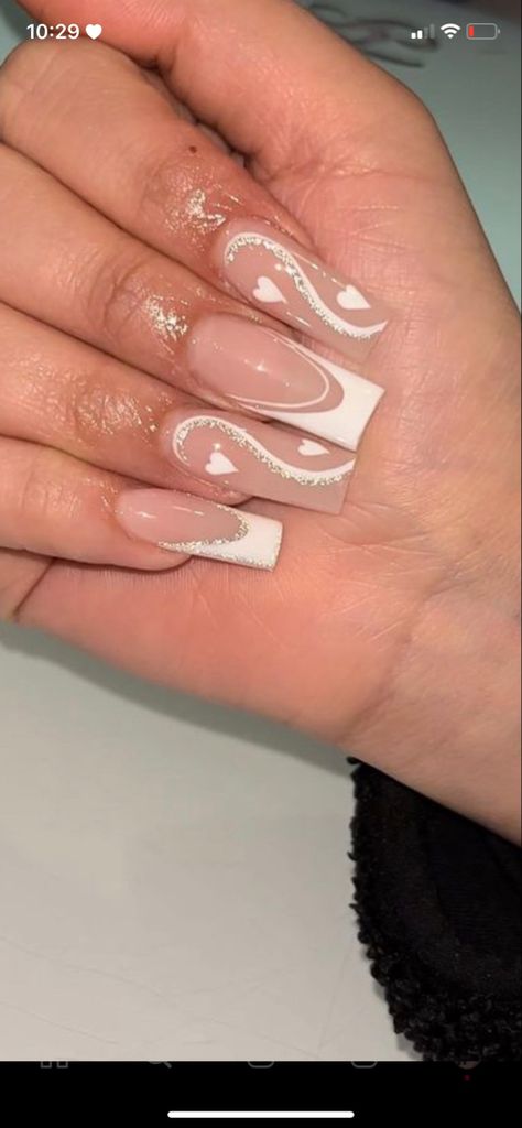 White Gliterry French Tip Nails, Birthday Nails Sparkle, Nails White Tip, Acrylic Nails White, Slay Nails, Glitter French Nails, Nails Birthday, French Tip Nail Art, Glitter Nails Acrylic