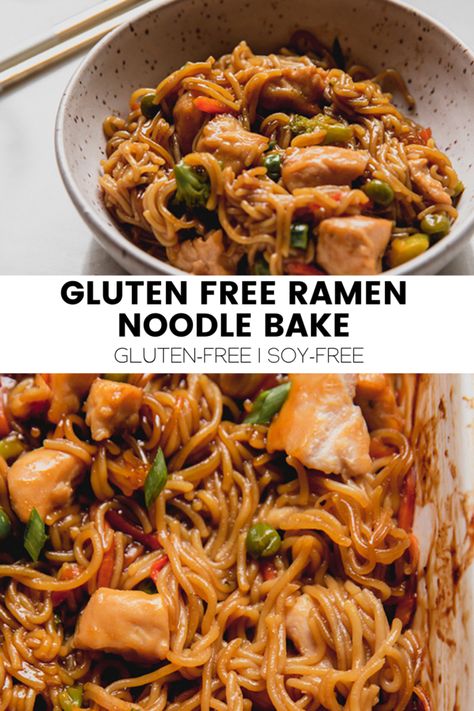 Ramen Noodle Bake, Gluten Free Ramen Recipes, Gluten Free Ramen Noodles, Uni Meals, Gluten Free Ramen, Chicken Ramen Recipe, Noodle Bake, College Recipes, Gluten Free Chinese