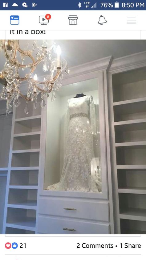 Wedding Dress Storage Ideas Display, Diy Wedding Dress Shadow Box Display, Wedding Dress Shadow Box Ideas, Wedding Dress In Closet Framed, Wedding Veil Shadow Box Ideas, Wedding Dress Shadow Box, Wedding Dress Display, Wedding Shadow Box, Dressing Room Closet