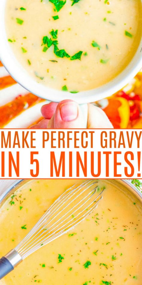 15-Minute Easy Turkey Dripping Gravy - Averie Cooks Turkey Gravy From Drippings Easy, Vegetarian Recipes Thanksgiving, Gravy From Drippings, Easy Turkey Gravy, Easy Homemade Gravy, Best Turkey Gravy, Turkey Gravy From Drippings, Turkey Gravy Easy, Homemade Turkey Gravy