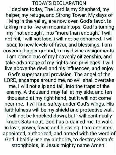 Prayers Of Declaration, Biblical Decrees, Prayers Of Deliverance, Prayers Against Distractions, Deliverance Prayers Spiritual Warfare, Midnight Prayer Declarations, English Prayer, Scripture For Today, Deliverance Prayers