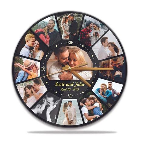 Personalized wall clock 12 Photo Collage, Photo Wall Clocks, Kitchen Clock, Hairdresser Gift, Photo Collage Design, Personalized Family Gifts, Wall Clock Wooden, Clock Art, Wall Decor Design