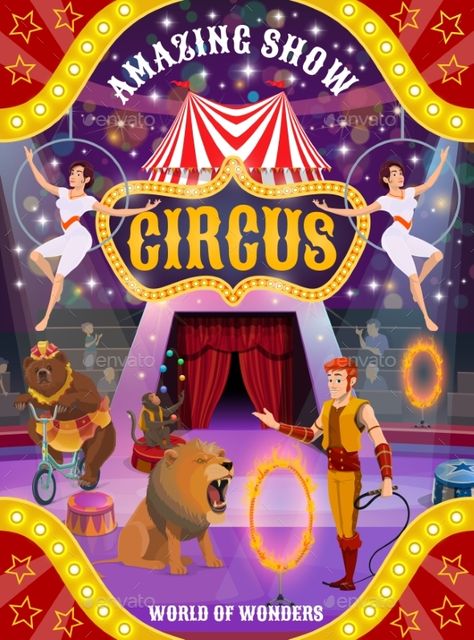 Carnival Animals, Circus Entertainment, Circus Illustration, Carnival Design, Big Top Circus, Circus Design, Arena Stage, Circus Show, Circus Poster