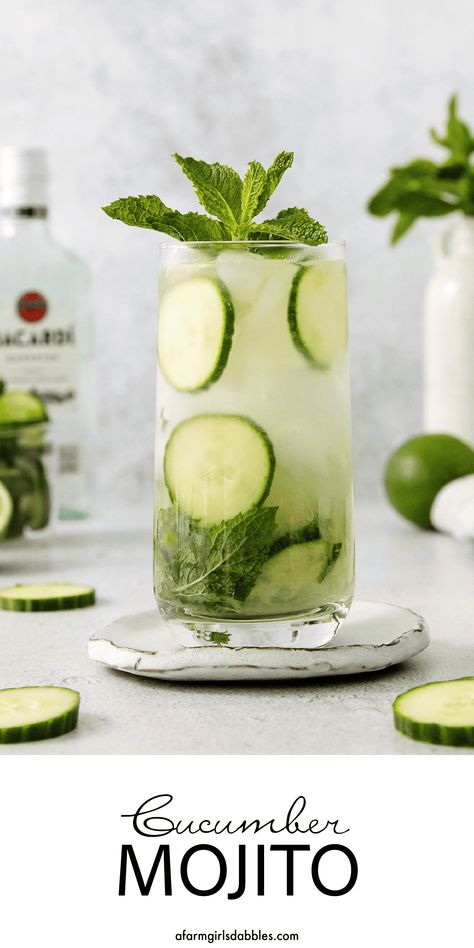 Cucumber Mint Mojito, Cucumber Mojito Recipe, Apple Juice Cocktail, Mojito Party, Cucumber Mojito, Mojito Recipe Pitcher, Mojito Pitcher, Vodka Mojito, Mojito Recipe Classic