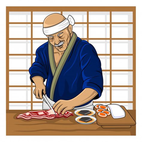 Chef Illustration, Daily Routine Activities, Chinese Drawing, Artistic Pictures, Japanese Chef, City Logo, People Icon, Homeless People, Cartoon Boy