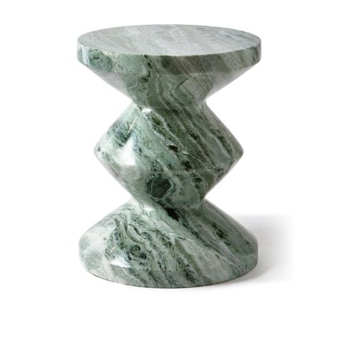 A striking addition to the popular Zig Zag range of stools from Pols Potten, the new marble variant is guaranteed to make an impression.Radiating both playfulness and elegance, this exceptional piece features a unique zig zag design, expertly carved from polished green marble. The natural beauty of the marble provides a stunning contrast to the boldness of its shape, creating a delightful aesthetic. Its versatility as both a stool and a side table makes it an ideal choice for various interiors, Green Marble Side Table, Marble Stool, Green Marble Table, Copper Chairs, Marble Chair, Marble Stools, Side Table Marble, Copper Chair, Chic Office Space