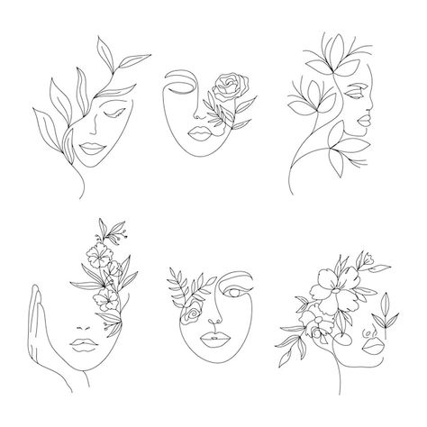 Abstract women face line art design with... | Premium Vector #Freepik #vector #girl-line #face-drawing #face-line #face-outline Drawings Of Women, Underarm Tattoo, Small Girly Tattoos, Abstract Tattoo Designs, Face Line Art, Birth Flower Tattoos, Women Face, Line Art Tattoos, Line Work Tattoo