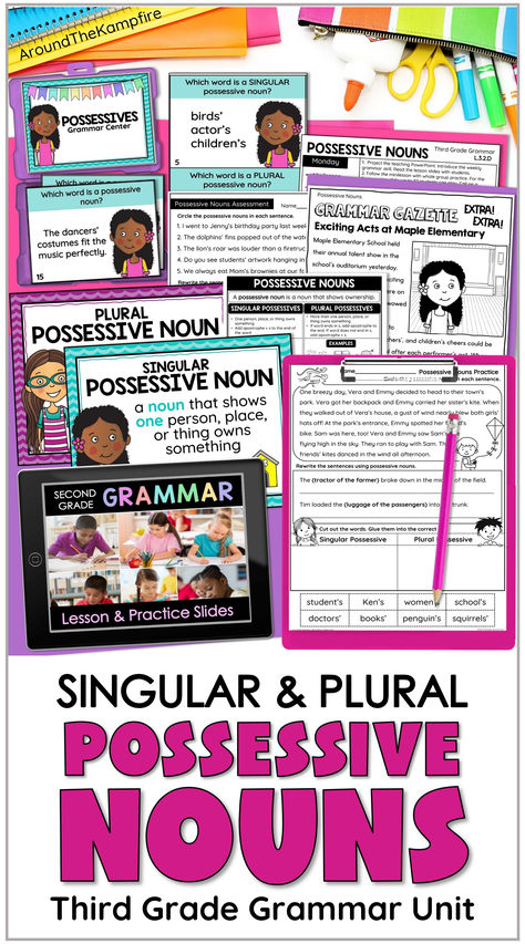 3rd grade possessive nouns worksheets. Third Grade Grammar Activities, Possessive Nouns Activities, Noun Activities, Possessive Noun, Task Cards 3rd Grade, Singular Possessive Nouns, Third Grade Grammar, Plural Possessive Nouns, 3rd Grade Grammar