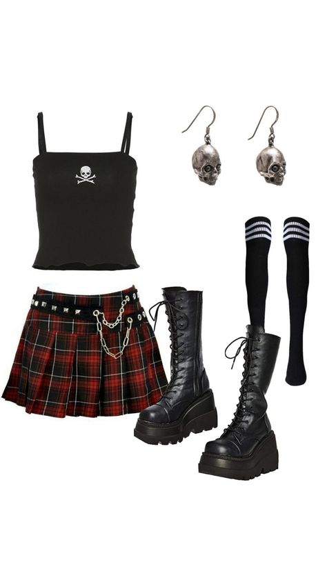 Goth X Grunge, Red Black Outfit Ideas, Outfit Ideas Red And Black, Red Black Outfit, Cute Goth Outfits, Jade Victorious, Punk Style Outfits, Pastel Goth Outfits, Taylor Swift Tour Outfits