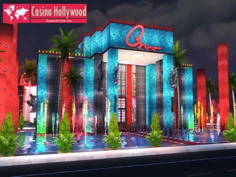 BrandonTR's Casino Hollywood Community Places, The Sims 4 Lots, Nightclub Design, Sims 4 House Building, Hollywood Homes, Sims 4 House Design, Wood Architecture, Casas The Sims 4, Sims Building