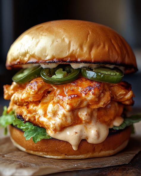 Buffalo Sandwich Recipes, Jalapeño Burger, Spicy Chicken Burger, Chicken Big Mac, Buffalo Chicken Burgers, Burger Chicken, Amazing Burger, Burger Bun, Chicken Burgers Recipe