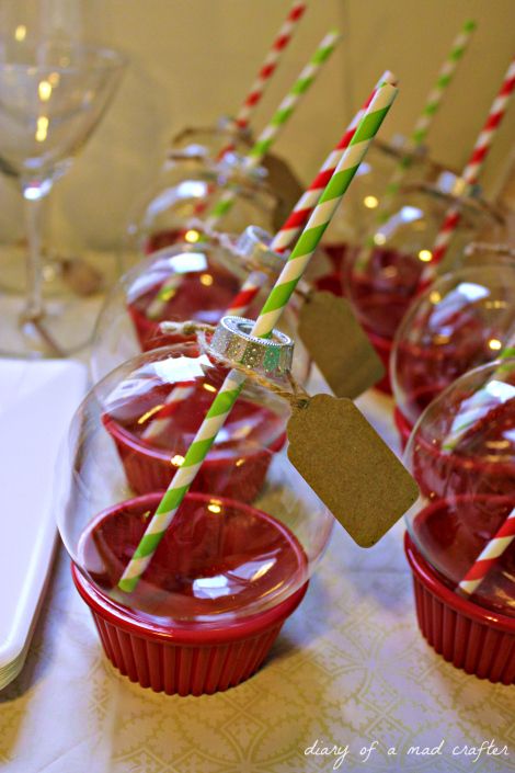 Ornament drinking glasses - serve it sitting in a plastic ramekin ( found at the Dollar Store) so your guests can set it down! These are SO FESTIVE! Ornament Drinks, Christmas Party Decorations Diy, Diy Christmas Party, Christmas Sweater Party, Christmas Tablescape, Christmas Tree Inspiration, Ugly Christmas Sweater Party, Christmas Party Decorations, Noel Christmas