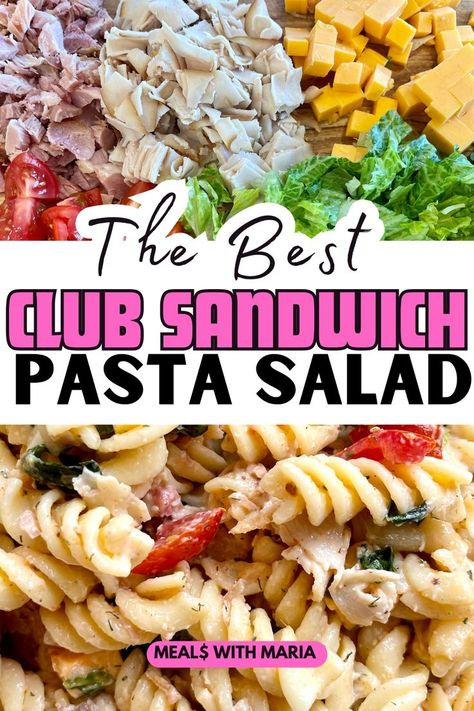 If you love a club sandwich you need to try this club sandwich pasta salad! It's rich in flavor and easy to make! It also makes the perfect dish to bring to any summer barbecue, potluck, or picnic! It's even great for upcoming Fourth of July celebrations. This club sandwich pasta salad is a huge hit and will please any crowd! Get full summer potluck recipes and ideas on my website! Club Sandwich Pasta Salad, Chicken Cobb Pasta Salad, Club Pasta Salad Recipe, Club Sandwich Salad, Cobb Pasta Salad, Club Pasta Salad, Best Bbq Side Dishes, Club Sandwich Ingredients, Chicken Club Pasta Salad