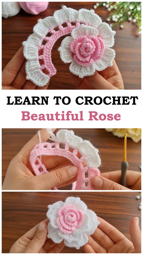 Crochet Patterns For Flowers, Crochet New Ideas, Crochet Roses Free Pattern Simple, Easy Crochet Rose Pattern Free, Easy Crochet Rose, Crochet Roses Free Pattern Written, Crochet Rose Free Pattern, How To Crochet Flowers Free Pattern, Crochet Flower Easy Free Pattern