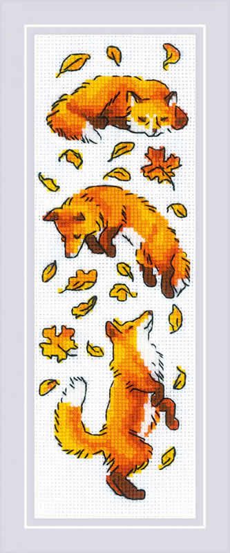 Cross stitch kit Foxes in the Leaves  - RIOLIS » Create it Yourself » RIOLIS » Cross stitch kits » Peddles dé online handwerkwinkel Leaves Cross Stitch, Fox Playing, Unique Cross Stitch, Wedding Cross Stitch Patterns, Cross Stitch Tutorial, Nature Cross Stitch, Cross Stitch Supplies, Beautiful Cross Stitch, Cross Stitch Bookmarks