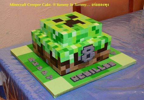 Minecraft Creeper Cake, Birthday Party For Boys, Creeper Cake, Gateau Harry Potter, Minecraft Birthday Cake, Minecraft Theme, Creeper Minecraft, Minecraft Birthday Party, Minecraft Cake