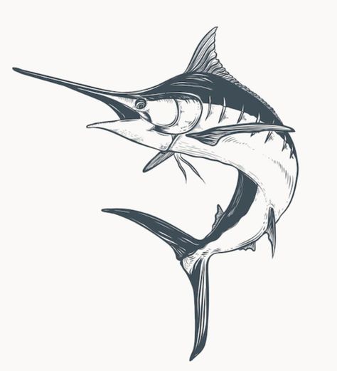 Swordfish Drawing, Marlin Drawing, Marlin Tattoo, Swordfish Tattoo, Sea Creatures Drawing, Salt Art, Stippling Art, Ocean Tattoos, Old School Tattoo Designs