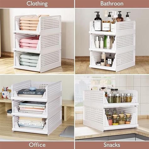 Tired of a cluttered and messy closet? These 4 Pack Folding Closet Organizers are the perfect solution to help you declutter and organize your space. They are made of high-quality plastic and are stackable, so you can maximize your storage space. . #clothestorag #closetorganization #foldingclosetorganizers #stackableclosetorganizers #homeorganization #decluttering #closetmakeover #tidycloset #organizedcloset #storagebaskets #storageboxes Messy Closet, Organizers Storage, Storage Organizers, Closet Drawers, Stackable Storage Bins, Plastic Drawers, Plastic Storage Bins, Storage Closet Organization, Closet Makeover