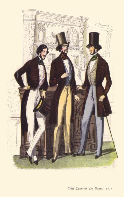 Middle-class professions with specialized knowledge (doctors, lawyers, managers, etc) became known for their suit-and-tie apparel. Also, as this era progressed, class consciousness continued to increase, and wealthier families used clothing to display their affluence. Also, the dinner party became popular within the middle-class (this picture may be illustrating such party) 1890s Mens Fashion, Victorian Male, 1800s Clothing, 19th Century Men, Victorian Men, 1890s Fashion, 1800s Fashion, 19th Century Fashion, Top Hats