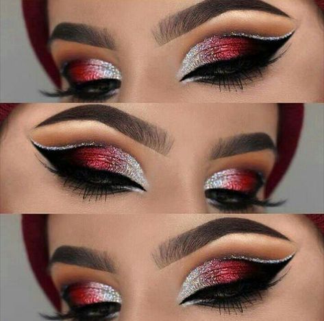 Red Black And Silver Makeup, Weirdo Palette Looks, Lisa Makeup, Makeup Ideas Aesthetic, Makeup Aesthetic Ideas, Makeup Bag Aesthetic, Makeup Products Aesthetic, Theater Makeup, Drawing Makeup