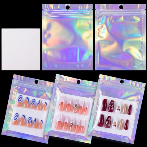 Noverlife 80PCS Empty Press on Nail Packaging Bag with 80 PCS White Papers, Empty Holographic Nail Storage Bag, Nail Tips Packaging Bags Holographic Ziplock Package Bags?for Press on Nails Business Nail Art Packaging, Press On Nails Business, Press On Nail Packaging, Nail Packaging, Nails Business, Nail Storage, Birthday 10, Candy Nails, Business Nails