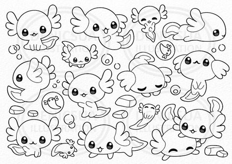 Axolotl Cute, Witch Coloring Pages, Cute Axolotl, Cute Vector, Little Animals, Cute Doodles Drawings, Mini Drawings, Coloring Book Art, Cute Coloring Pages