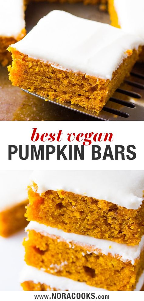 Vegan Pumpkin Cake With Cream Cheese Frosting, Easy Vegan Thanksgiving Dessert, Vegan Pumpkin Bars, Pumpkin Cake Bars, Vegan Pumpkin Cake, Vegan Thanksgiving Dessert, Nora Cooks, Vegan Pumpkin Cookies, Pumpkin Sheet Cake