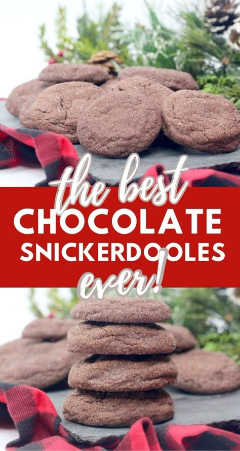 Cookies will always be a go-to dessert in my household. You can never go wrong with a cookie. This amazing Chocolate Snickerdoodles Cookies recipe is one of my favorites.  It is the perfect twist on a classic snickerdoodle, with all the same flavors and chocolate too. Snickerdoodles Cookies, Chocolate Snickerdoodles, Snickerdoodle Cookies Easy, Hot Cocoa Cookies, Snickerdoodle Recipe, Ice Cream Scooper, Frosted Cookies, The Best Cookies, Cookies Holiday