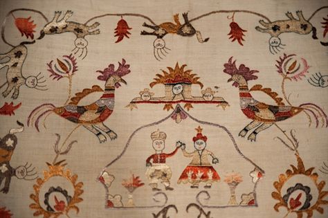 Greek embroidery, one of the most renowned handicrafts of Byzantium, flourished between the middle of the 17th and the end of the 19th centuries. Greek Textiles, Greek Motifs, Greek Embroidery, Greek Folk Art, Modern Folk Embroidery, Old Symbols, Animal Fabric, Modern Folk, Redwork Embroidery