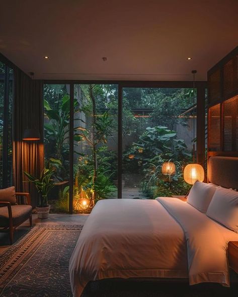 COZY 🏡 | Love this picture 🧡 | Facebook Bedroom Open To Garden, Private Courtyard Off Bedroom, Bedroom Oasis Ideas, Goa Homes, Bedroom With Natural Light, Bali Bedroom, Spare Room Design, Bedroom Architecture, Bedroom Decor Inspirations