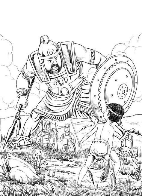 digital David And Goliath Drawing, Children Bible, Book Sketch, David And Goliath, Biblical Art, Bible For Kids, Drawing Sketch, Pencil Art, Drawing Sketches