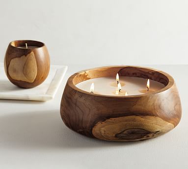 Modern Wood Scented Candles - Palo Santo | Pottery Barn Wood Candle, Wooden Candle, Wood Scented Candles, Candle Pot, Wooden Candles, Candle Inspiration, Candle Business, Decorative Pottery, Wood Bowls