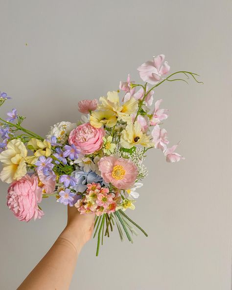 before the ✂️✂️✂️ featuring my watch indentation Contemporary Wedding Flowers, Garden Whimsical, Pink Purple Wedding, Small Bridal Bouquets, Poppy Bouquet, Purple Bridal Bouquet, Pastel Bouquet, Flower Cart, Custom Bouquet