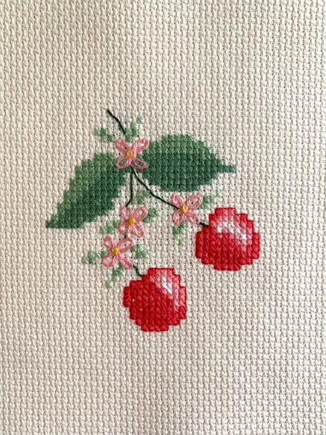 Completed Handmade Cross Stitch Design Cherry Floral - Spring Decor  Design is 3 in wide and 3 in height with an extra 2-3 inches on each side DETAILS: - The cross stitch design is finished with backing  - Ready for your craft or DIY projects HANDLING TIME: Shipped within 1-3 business days Thanks for visiting my shop! Tablecloth Cross Stitch, Cross Stitch Beading, Coquette Cross Stitch, Tomato Cross Stitch, Stitching Art Embroidery, Vintage Cross Stitch Patterns Flowers, Tea Cup Cross Stitch, Cross Stitch Gift Ideas, Aesthetic Cross Stitch