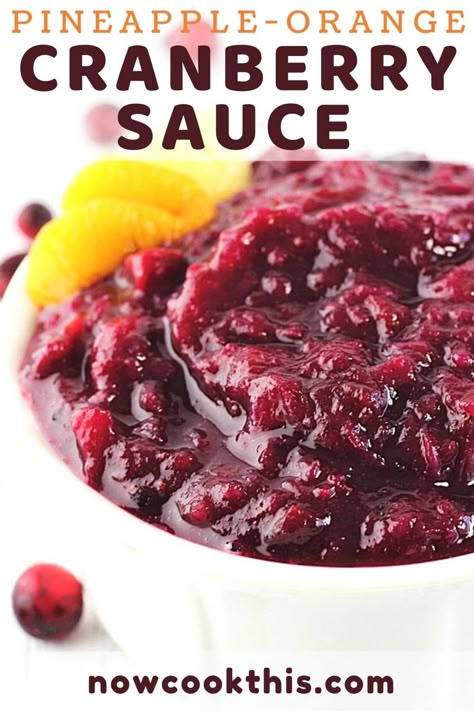 Homemade Pineapple Orange Cranberry Sauce is super quick and easy to make and is the perfect combination of sweet and tart. It's a must-have Thanksgiving and holiday side dish. Get the recipe and give it a try! Cranberry Sauce Recipe With Pineapple, Cranberry Sauce With Pineapple, Orange Cranberry Sauce, Recipe With Pineapple, Stuffing Gravy, Fresh Cranberry Sauce, Cranberry Orange Sauce, Caramel Apple Crisp, Caramel Apples Easy