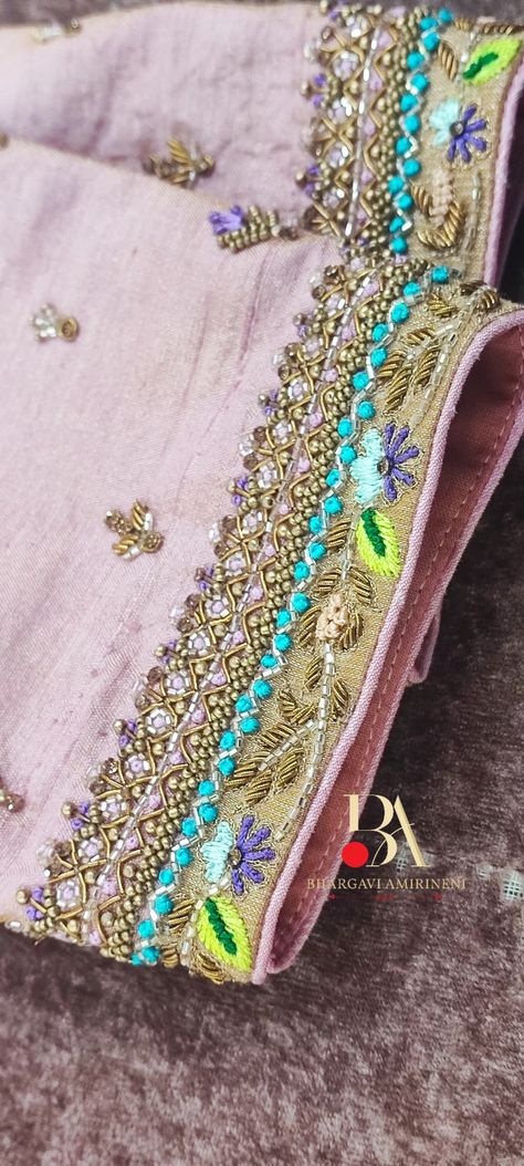 Blouse Border Embroidery, Border Work Blouse Designs, Simple Work Blouses, Simple Maggam Work, Maggam Blouses, Embroidery Blouses, Blouse Works, Cutwork Blouse, Maggam Work Designs