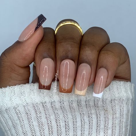 There's a new beauty trend taking over Instagram and it's absolutely stunning. Say hello to "quartz nails". Brown Gradient French Tip Nails, Brown With White Tip Nails, Small Brown French Tip Nails, Short Beige Nail Designs, Nigerian Nail Design, Nude Tips Nail Designs, Winter Nails Tips French Manicures, Nail Ideas2023, Brown Nails White Tips