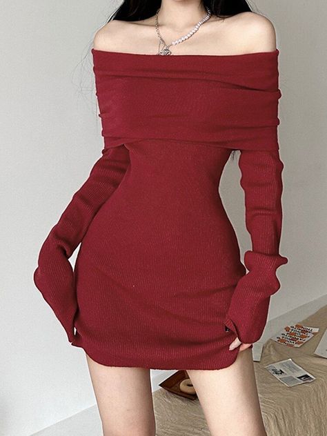 Red Outfit Casual, Cute Red Dresses, Dark Red Dresses, Red Sweater Dress, Red Bodycon, Red Dresses Classy, Red Turtleneck, Slim Sweater, Dresses 2023