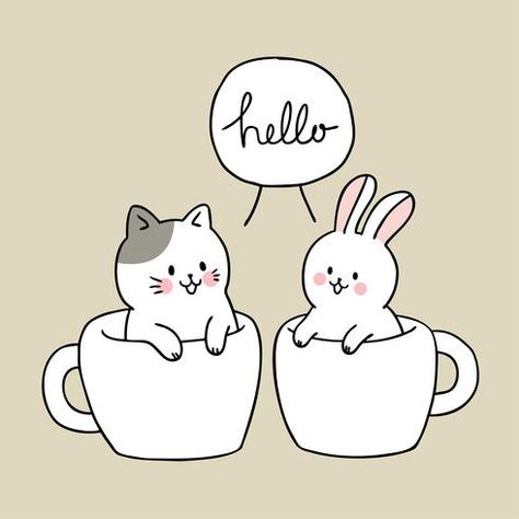 Cartoon cute cat and rabbit in cup coffee Cat And Rabbit, Rabbit Drawing, Tom And Jerry Cartoon, Coffee Vector, Cat Clipart, Rabbit Art, Cup Coffee, Cartoon Cute, Cute Cat