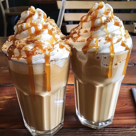 🥤✨ Whip up your own Caramel Frappuccino! Creamy, icy, and dripping with caramel. #HomemadeFrappuccino Caramel Frappuccino Ingredients: Ice (2 cups) Cold brew coffee (1 cup) Milk (1/2 cup) Caramel sauce (1/4 cup) Whipped cream (for topping) Instructions: Blend ice, cold brew, milk, and caramel sauce until smooth. Pour into glasses, top with whipped cream and drizzle with caramel. 🥤🍯 Perfect for cooling down on a hot day or when you need a sweet caffeine boost. Enjoy the rich flavors of homem... Twist Recipes, Caramel Drinks, Caramel Cappuccino, Homemade Frappuccino, Caramel Frappuccino, Frappuccino Recipe, Instagram Recipes, Caramel Ice Cream, Trendy Food