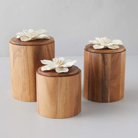 Acacia Wood Canister, Decorative Magnolia Lid Wood Canisters, Storage Canisters, Girls Bathroom, Kitchen Canisters, Retro Home, Light Display, Outdoor Garden Furniture, Acacia Wood, Inspired Homes